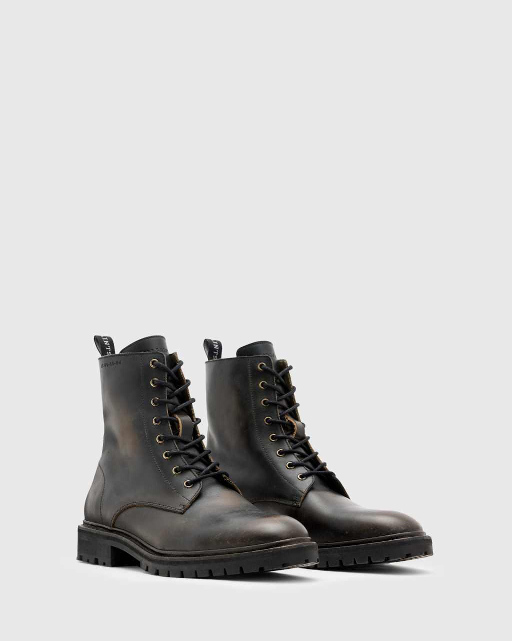 AllSaints Tobias leather lace up boots in dark brown Product Image