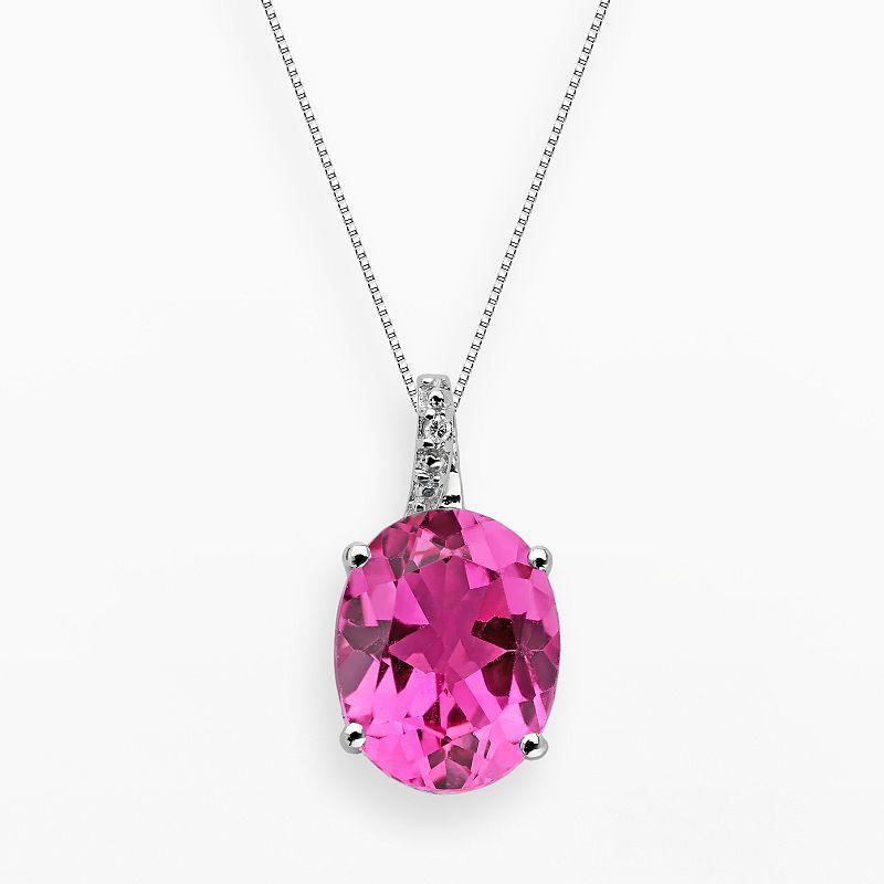 Gemminded Sterling Silver Lab-Created Pink Sapphire and Diamond Accent Oval Pendant, Womens Product Image