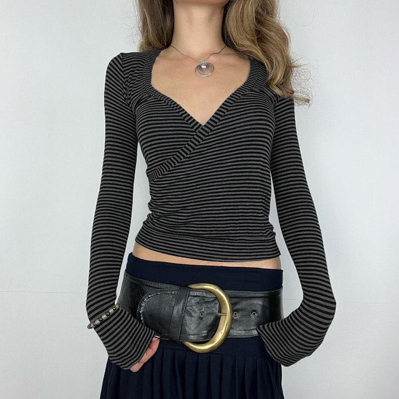 Long Sleeve V-Neck Striped Top Product Image