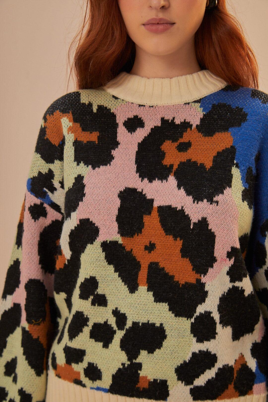 Colorful Leopard Knit Sweater Product Image