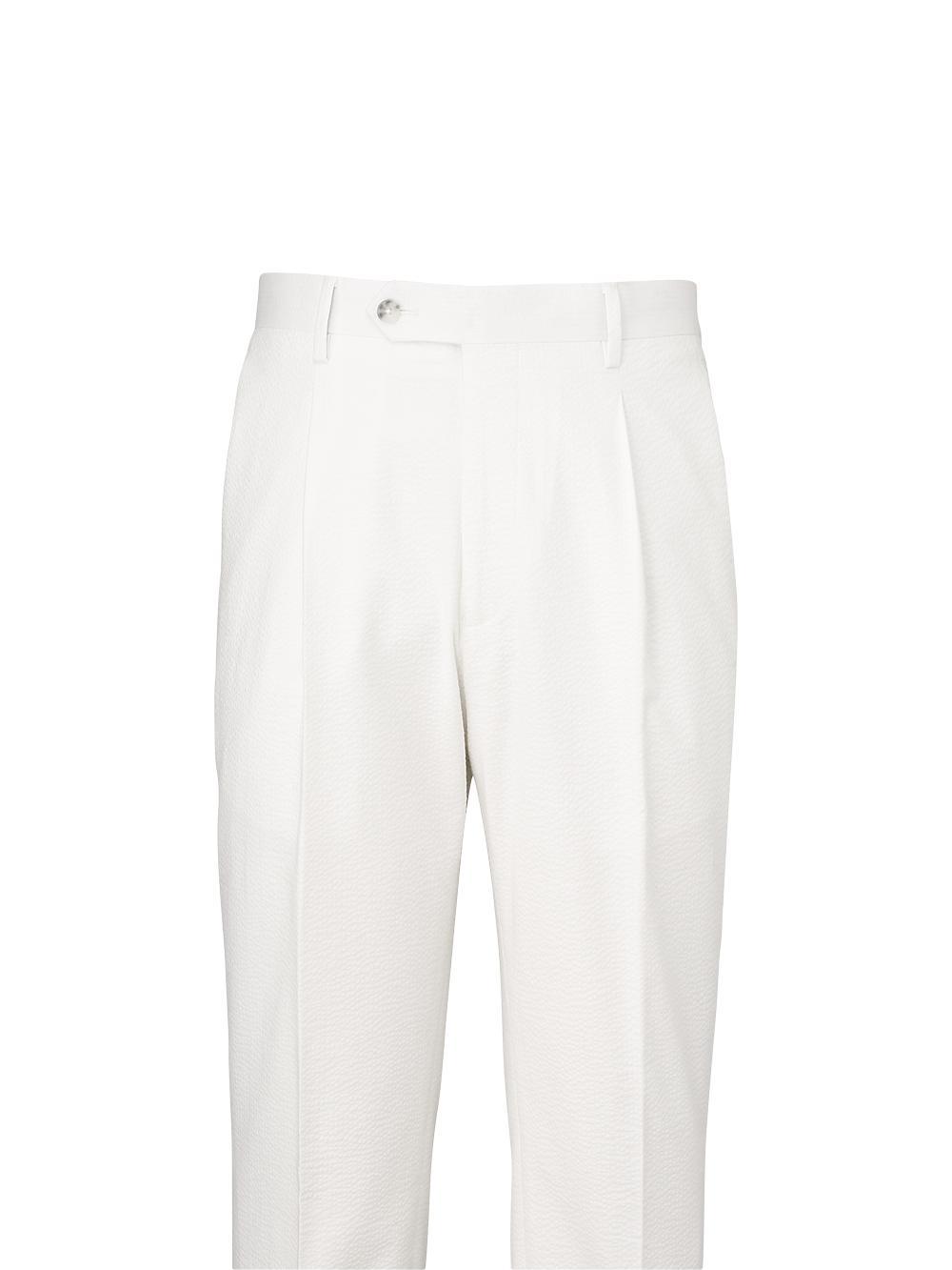 Cotton Stretch Seersucker Single Pleat Suit Pants - White Product Image