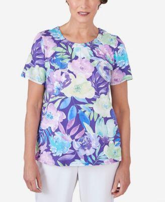 Womens Alfred Dunner Pleated Neck Floral Short Sleeve Tee Product Image