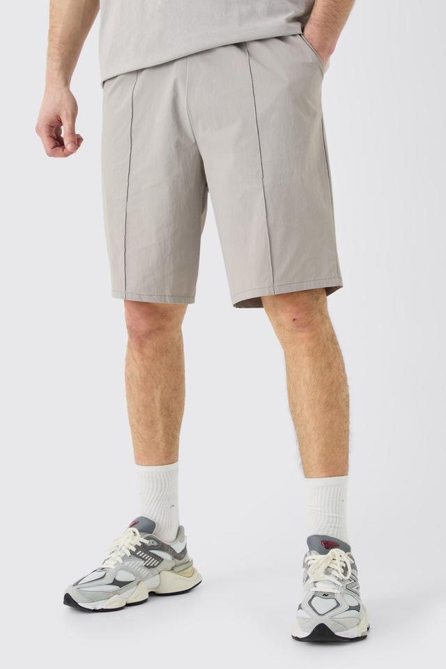 Tall Elasticated Waist Pintuck Seam Nylon Short | boohooMAN USA Product Image