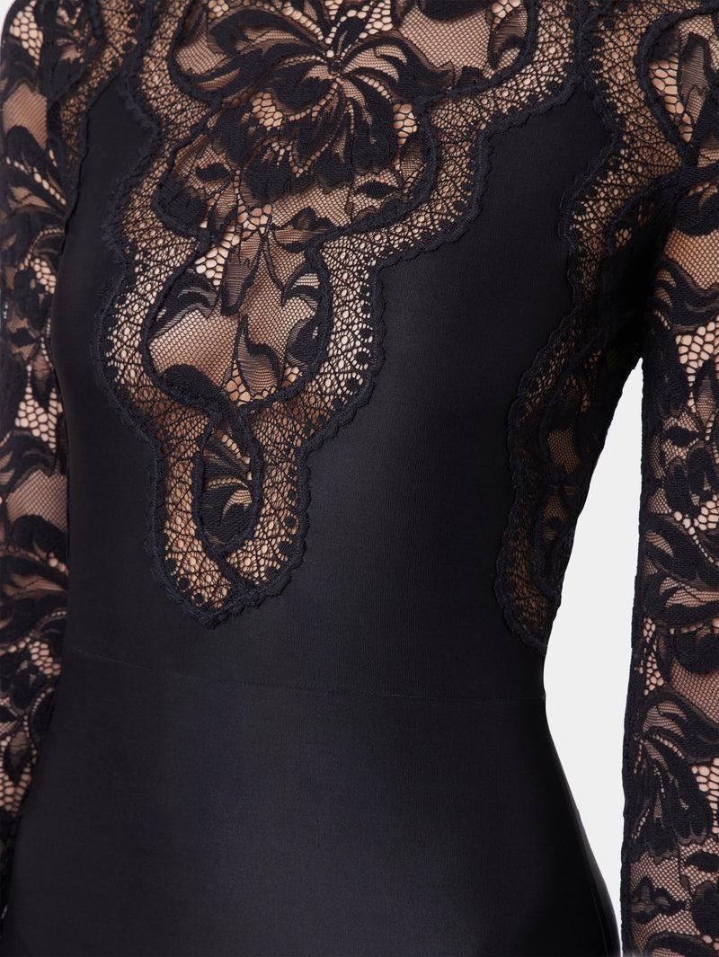 BLACK LONG DRESS IN LACE AND JERSEY Product Image