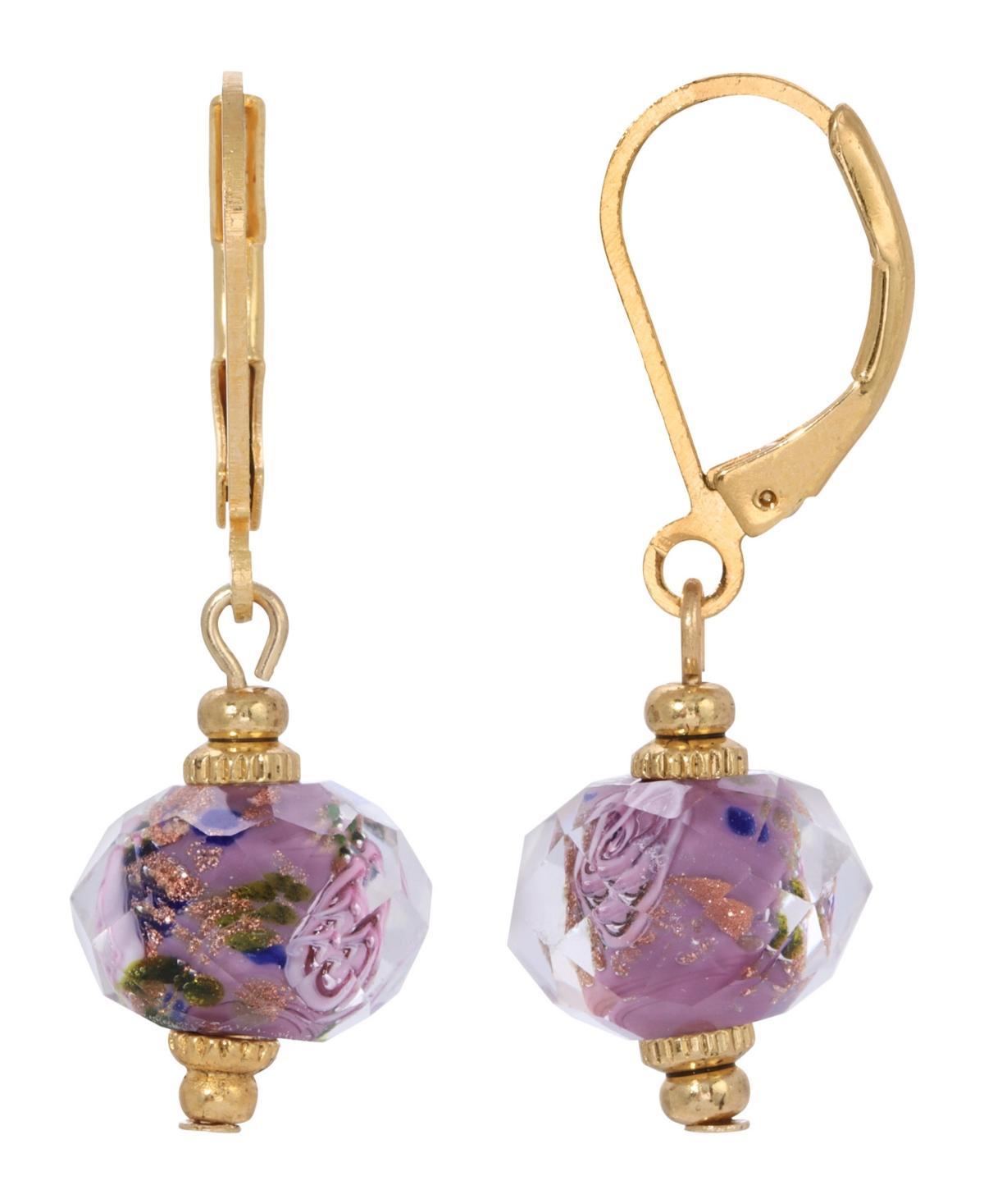 1928 Gold Tone Clear Crystal Rose Bead Drop Earrings, Women's, Purple - Size: One Size Product Image