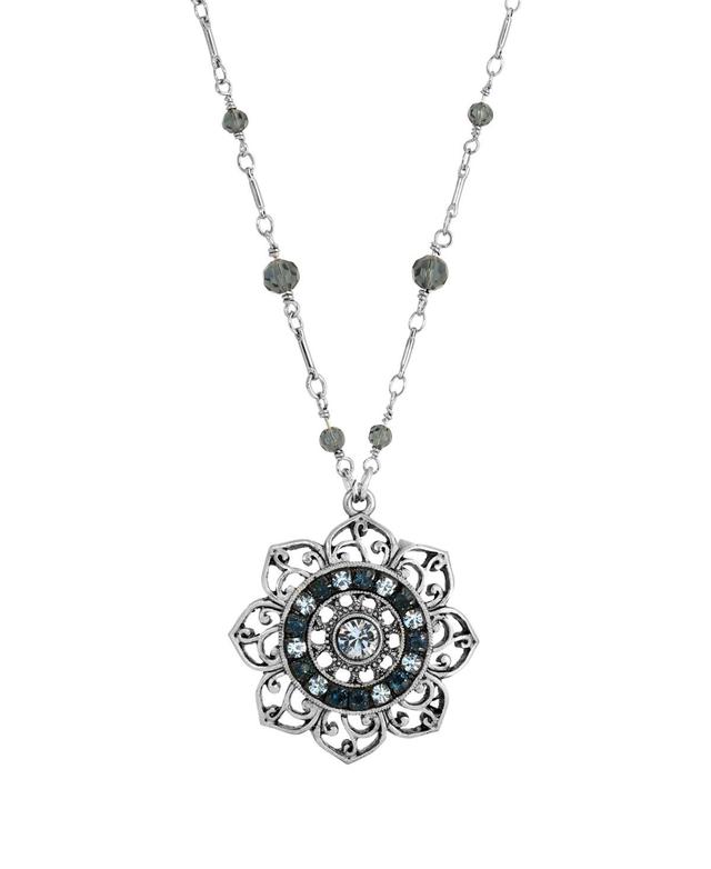 1928 Silver Tone Blue Flower Necklace, Womens Product Image