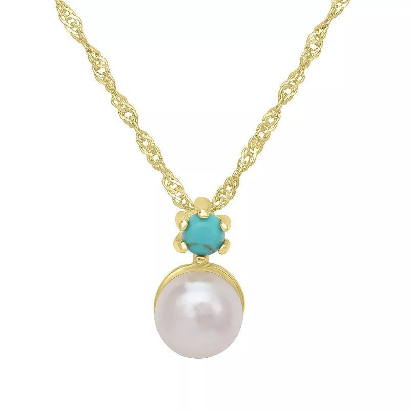 Gemistry 14k Gold over Sterling Silver Turquoise & Freshwater Cultured Pearl Pendant Necklace, Womens Gold Tone Product Image