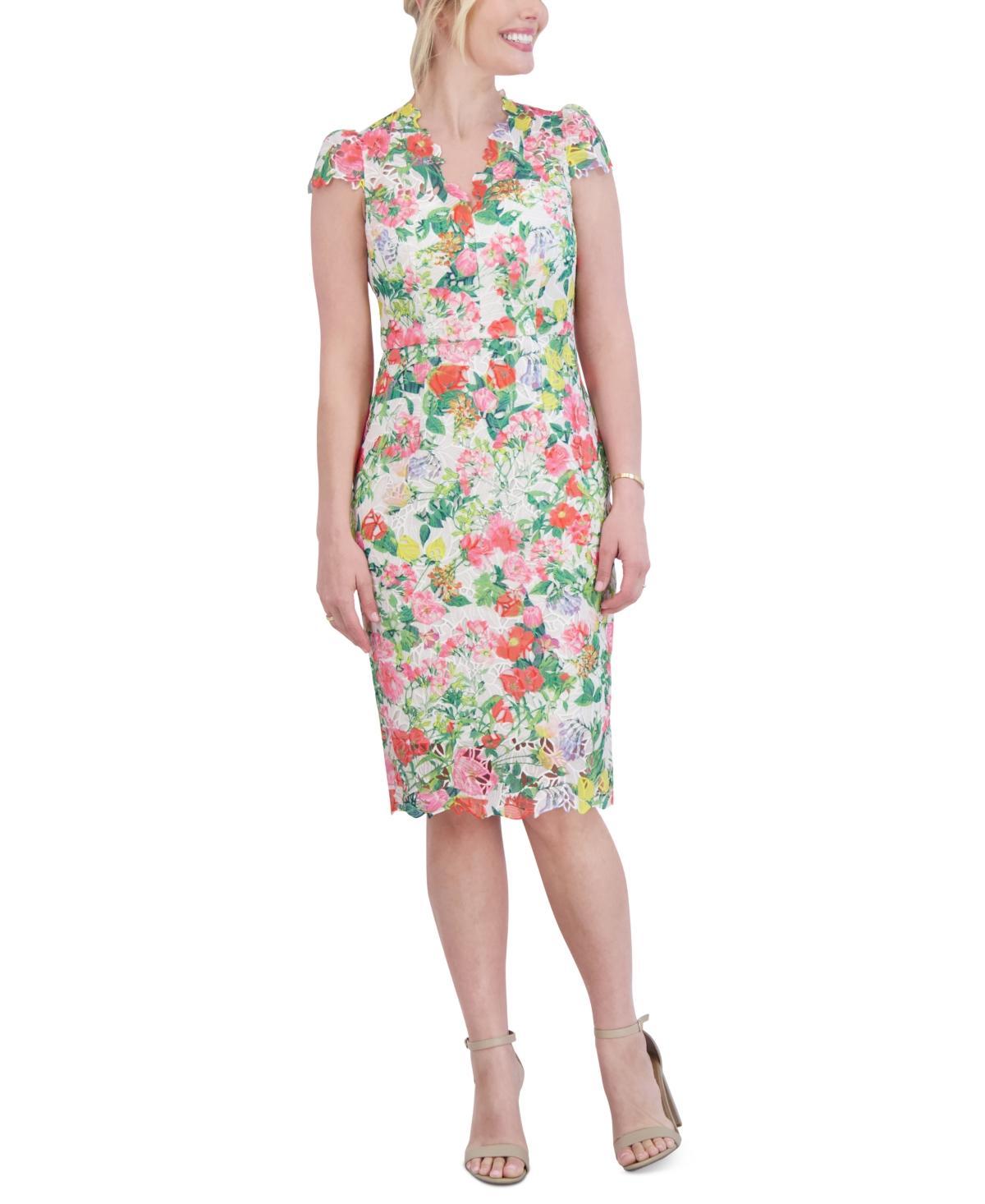 Eliza J Womens Floral V-Neck Cap-Sleeve Sheath Dress Product Image