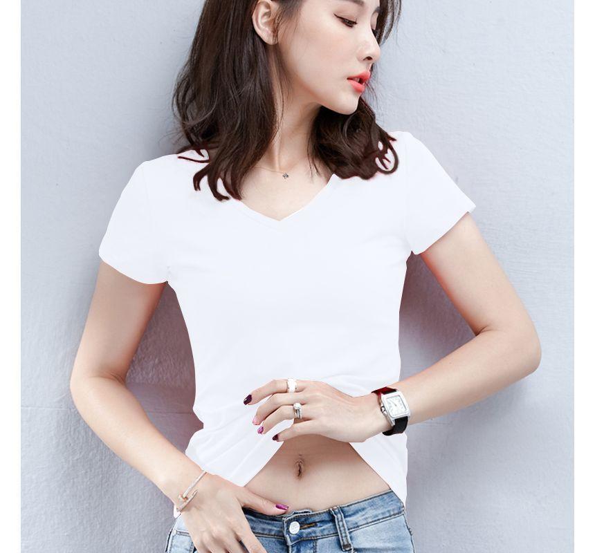 Short-Sleeve V-Neck Plain Top Product Image