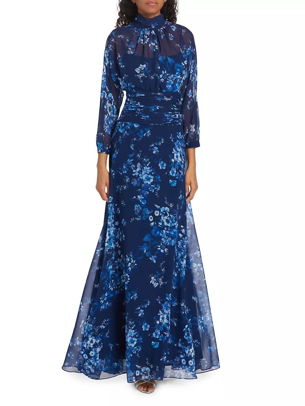 Floral Chiffon Mock Turtleneck Maxi Dress Product Image