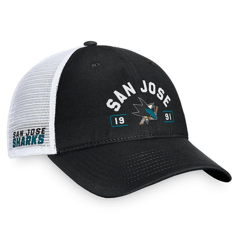 Fanatics Mens Black San Jose Sharks Free Kick Trucker Adjustable Hat - Black, White Product Image