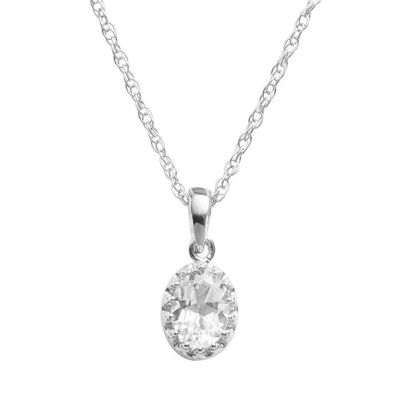 Designs by Gioelli Sterling Silver Lab-Created White Sapphire Oval Pendant, Womens Product Image