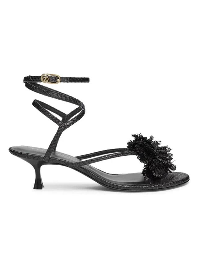 Women's Belize Floral-appliquéd 50mm Raffia Ankle-wrap Sandals In Black Product Image