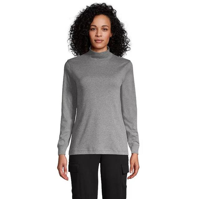 Womens Lands End Long Sleeve Supima Mockneck Top Grey Heather Product Image