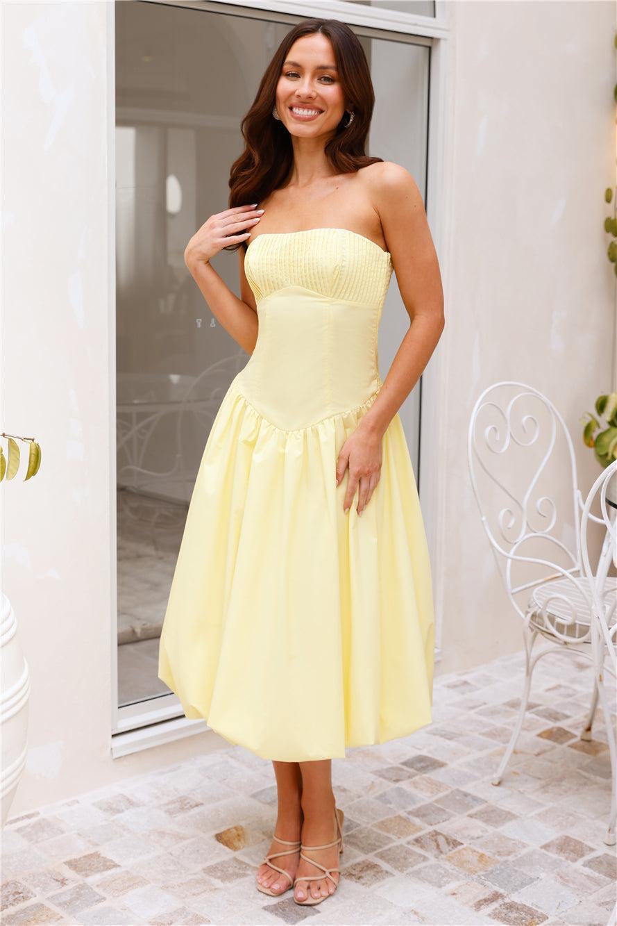 Adelaide Strapless Bubble Midi Dress Yellow Product Image