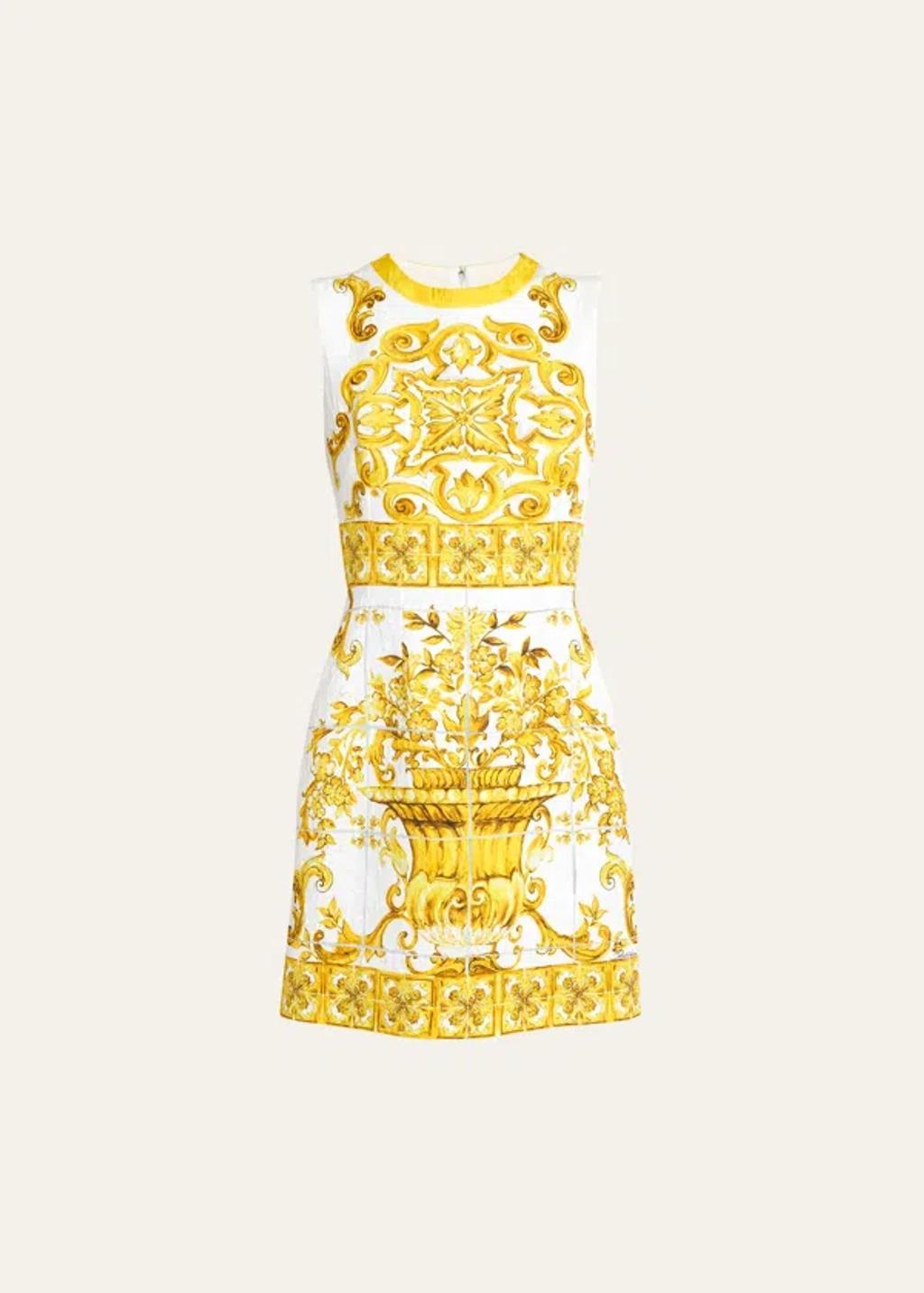 Printed Sleeveless Mini Dress In Yellow Product Image