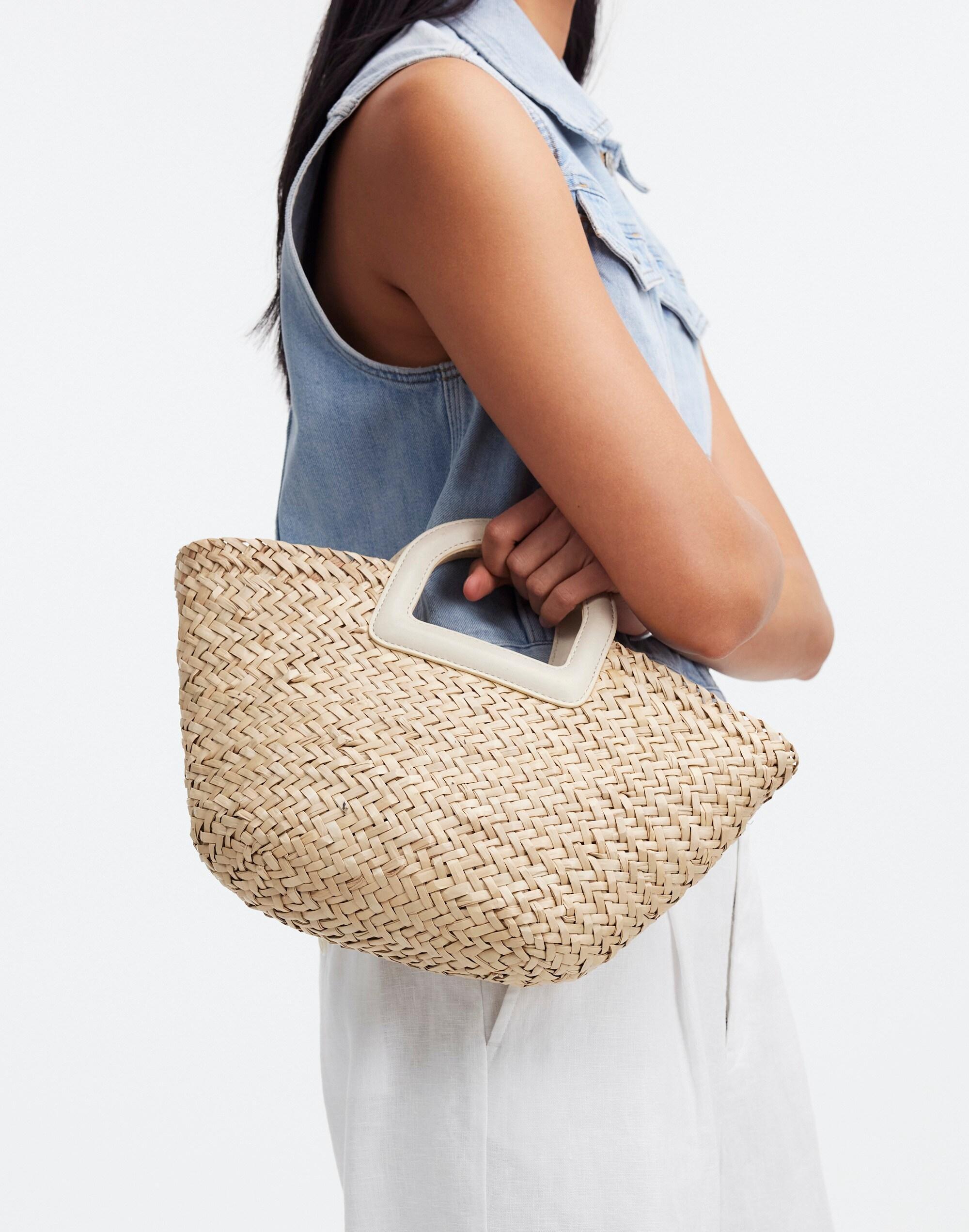 The Mini Bucket Crossbody Bag in Handwoven Straw Product Image