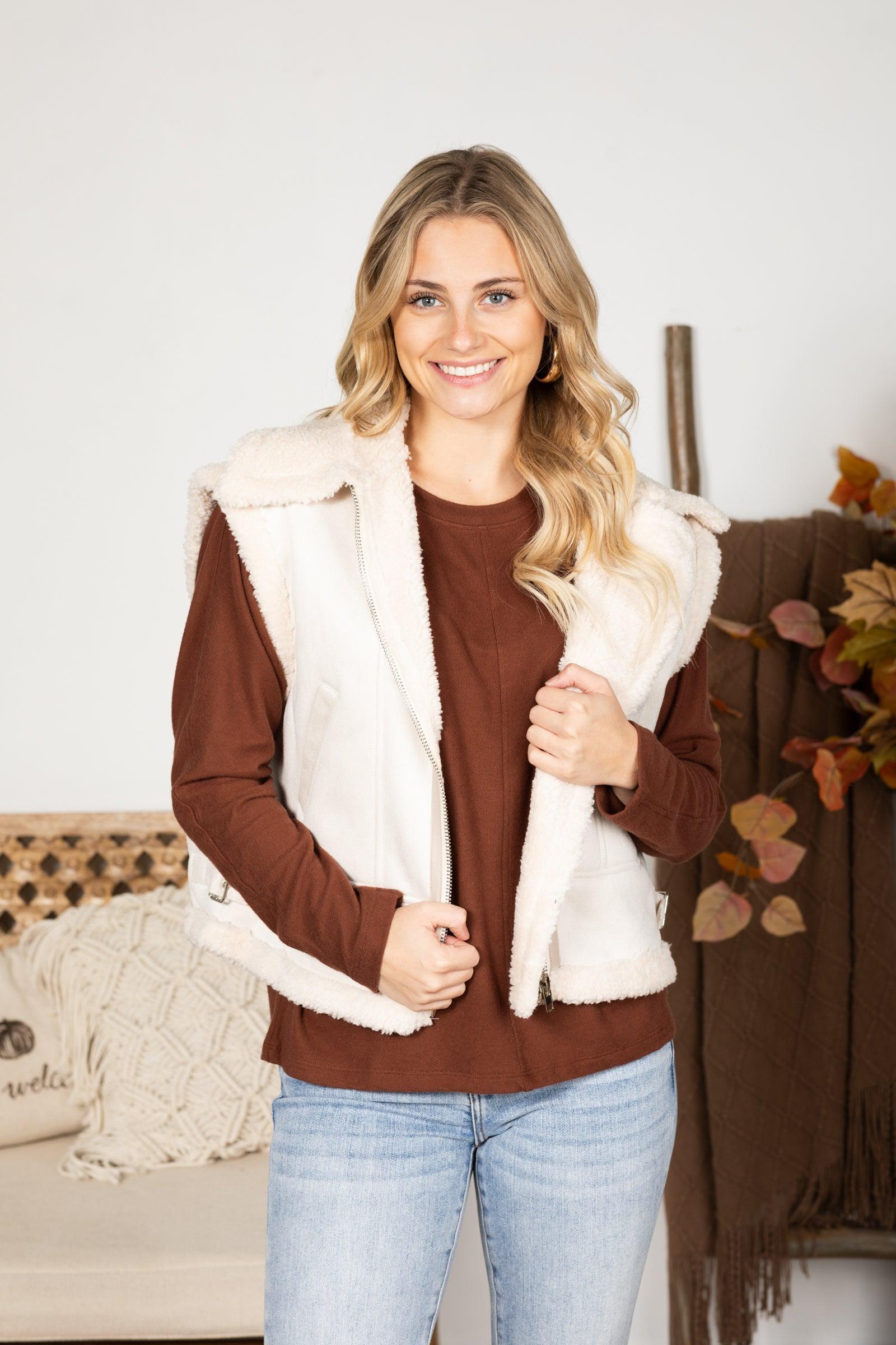 Sherpa Lined Faux Suede Vest Product Image