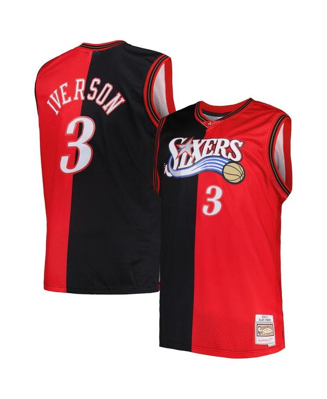 Mens Mitchell & Ness Allen Iverson Black, Red Philadelphia 76ers Big and Tall Hardwood Classics 2000-01 Split Swingman Jersey - Black, Red Product Image