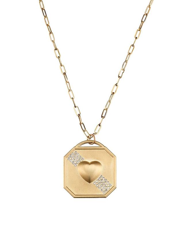 Womens 14K Yellow Gold & Diamond Puffy-Heart Pendant Necklace Product Image