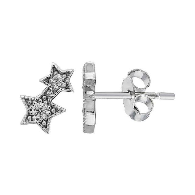 PRIMROSE Sterling Silver Cubic Zirconia Double Star Stud Earrings, Womens, Silver Tone Product Image