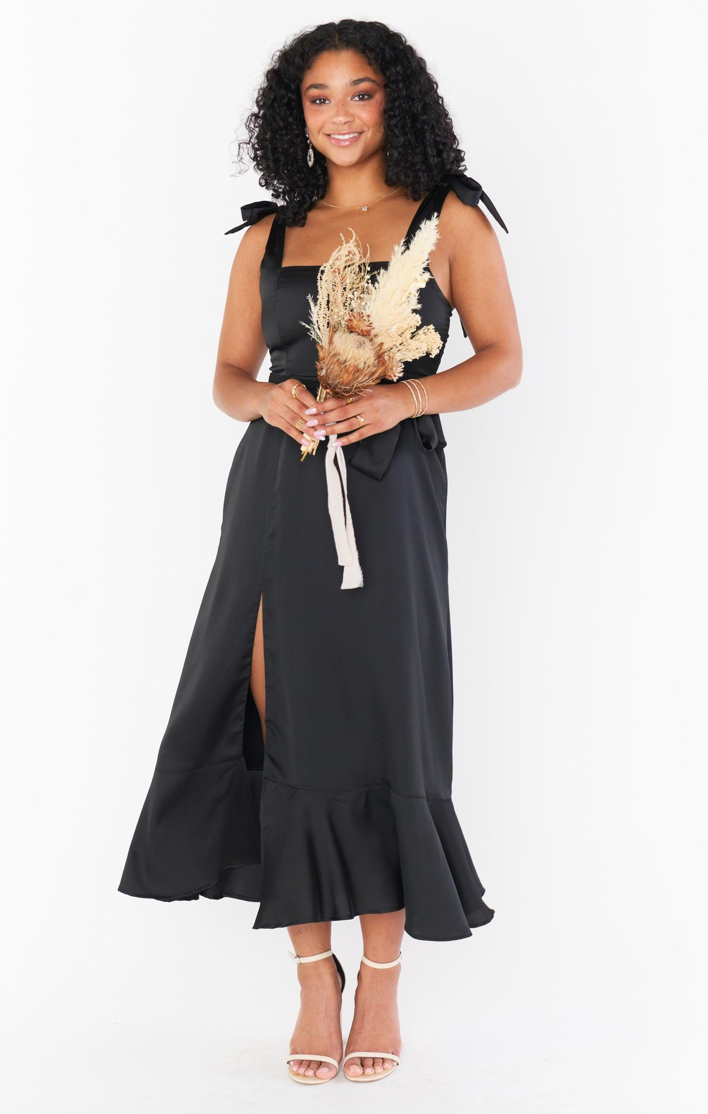 Claire Midi Dress ~ Black Luxe Satin Product Image