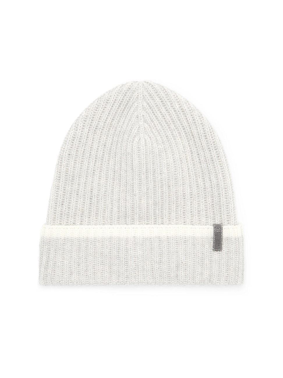 Womens Cashmere English Rib Knit Beanie with Monili Product Image