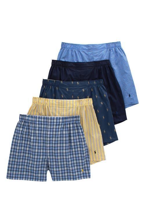 Polo Ralph Lauren 5 Pack Classic Fit Woven Boxer (Muller Plaid/Cruise Navy/Rustic Navy/Summer Stripe/Sag Harbor) Men's Underwear Product Image