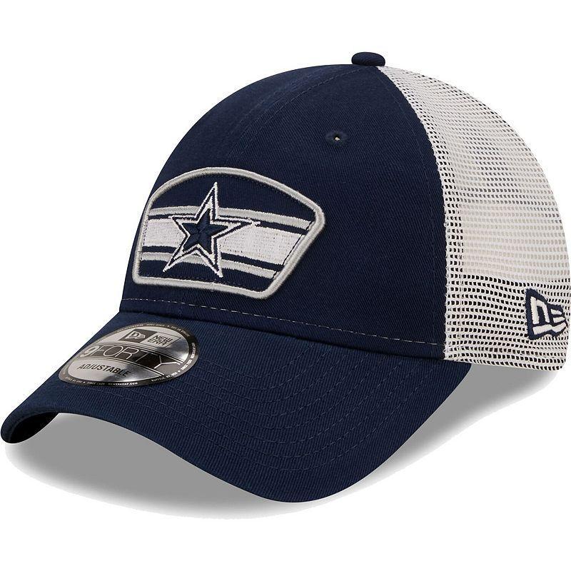 Mens New Era /White Dallas Cowboys Logo Patch Trucker 9FORTY Snapback Hat, Blue Product Image