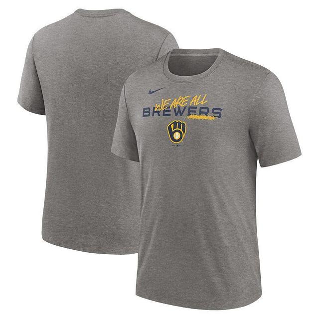 Mens Nike Heather Charcoal Milwaukee Brewers We Are All Tri-Blend T-Shirt Product Image