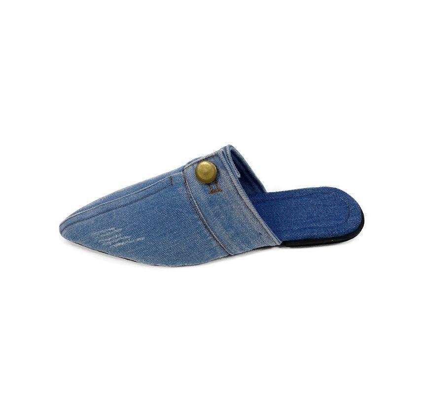 Pointy Washed Denim Mules Product Image