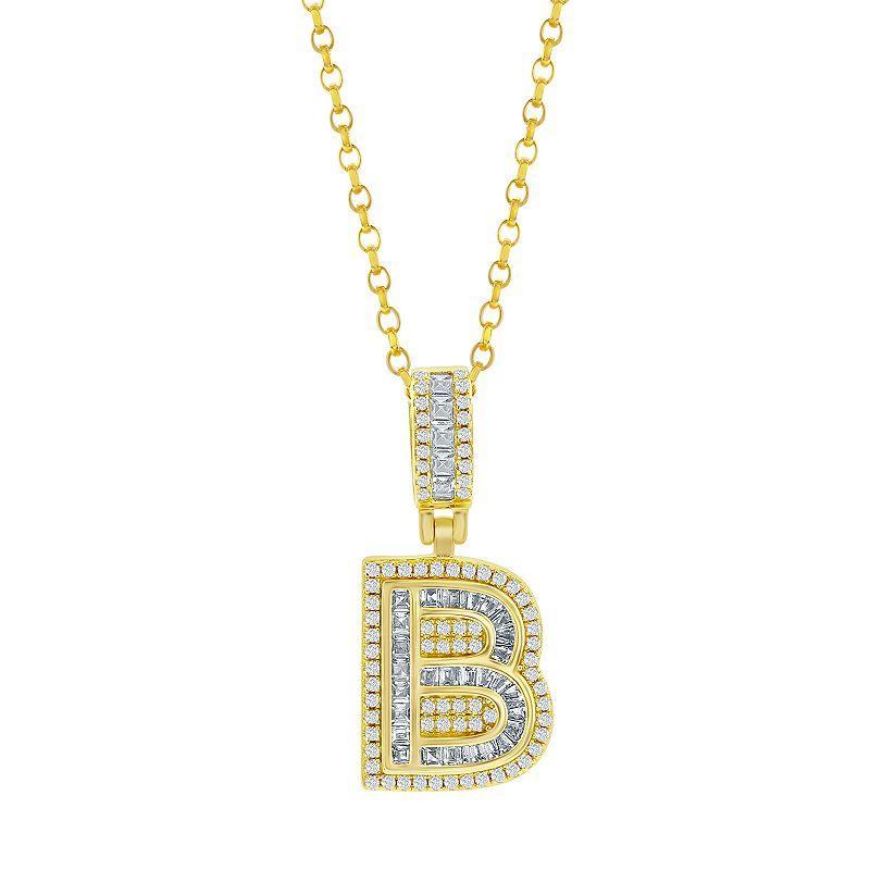 Argento Bella Sterling Silver Cubic Zirconia Initial Pendant Necklace, Womens Yellow Product Image