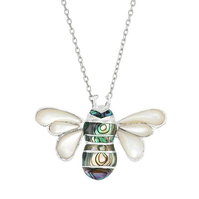 Sterling Silver Mother-of-Pearl & Abalone Bee Pendant Necklace, Womens Multicolor Product Image