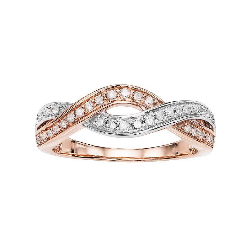 Two Tone 10k Rose Gold 1/4 Carat T.W. Diamond Crisscross Ring, Womens White Product Image