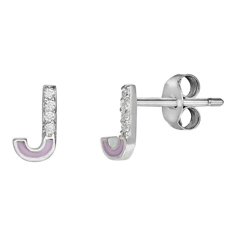 PRIMROSE Sterling Silver Cubic Zirconia Initial Stud Earrings, Womens, Pink J Product Image