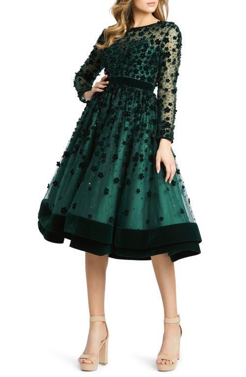 Mac Duggal Long Sleeve Fit & Flare Velvet Embellished Cocktail Dress Product Image