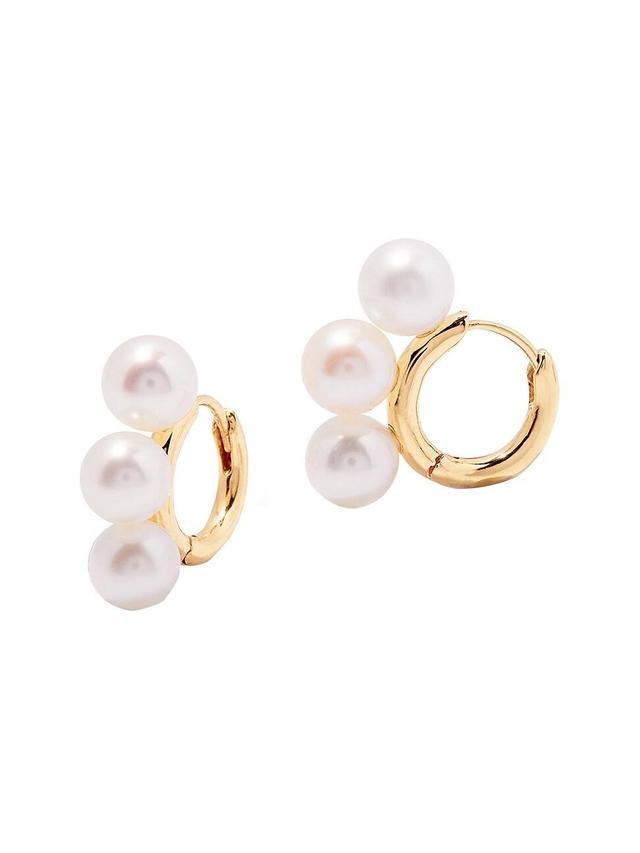 Womens Victoria 14K Gold-Vermeil & Pearl Huggie Hoop Earrings Product Image