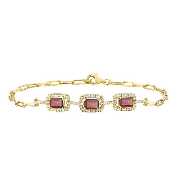 14k Gold Over Silver Garnet & Lab-Created White Sapphire Bracelet, Womens Gold Tone Product Image