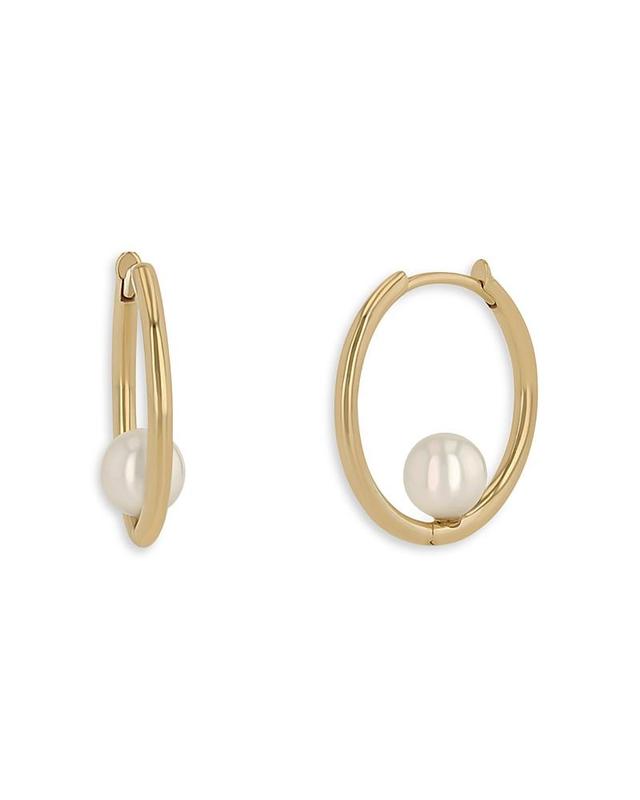 Womens White Pearls 14K Gold & Pearl Medium Hinged Huggie Hoop Earrings Product Image