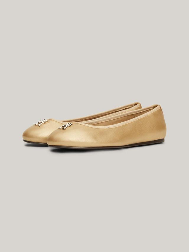 Tommy Hilfiger Women's TH Logo Luxe Leather Ballerina Flat - Yellow - US 8.5 / EU 39 Product Image