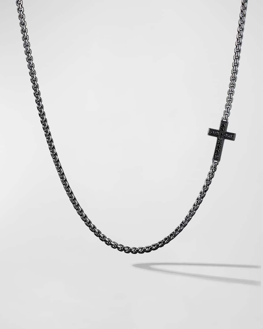 3.6mm Mens Streamline Cross Necklace with Black Diamonds in Silver Product Image