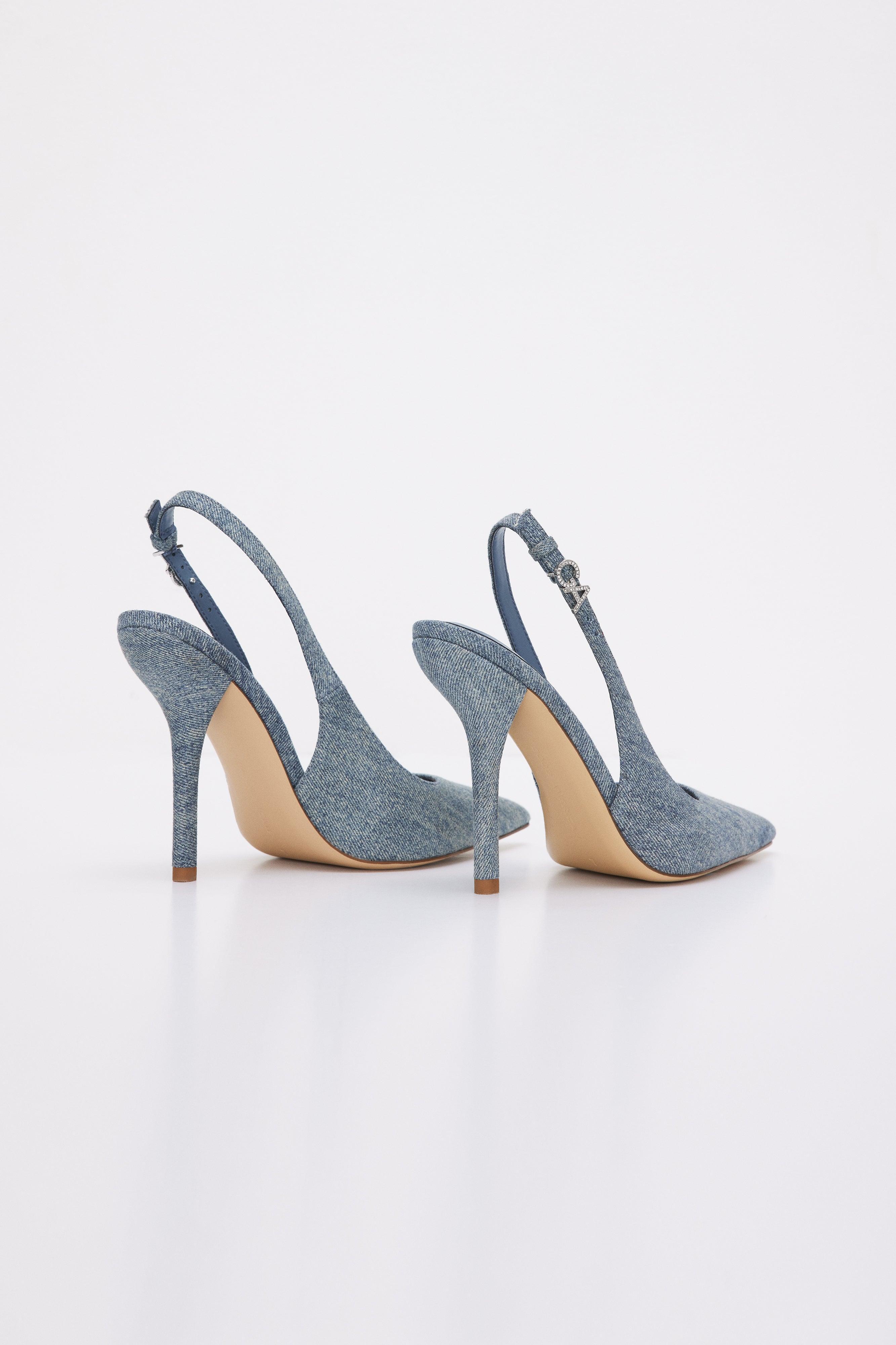 STILETTO SLINGBACK HEELS | BLUE DENIM002 Product Image