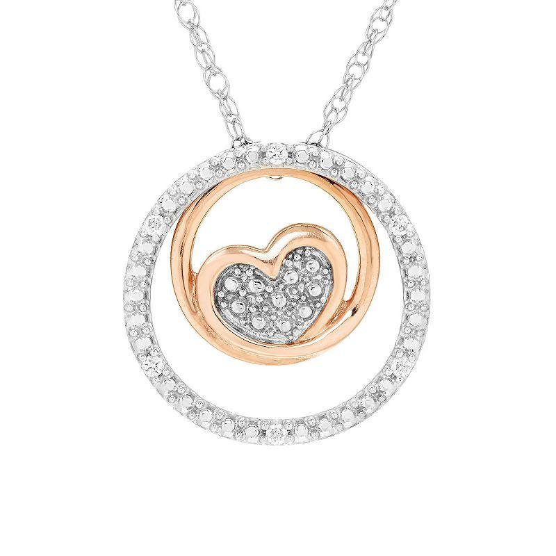 Boston Bay Diamonds 14k Rose Gold Two Tone Sterling Silver Diamond Accent Three-in-One Heart Circle Pendant, Womens Product Image