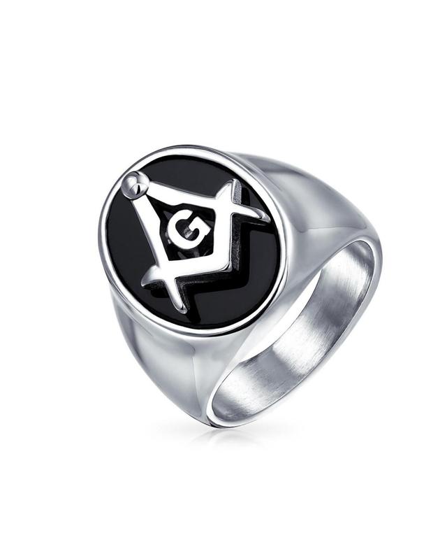 Bling Jewelry Square Compass Black Oval Mens Signet Freemason Masonic Ring Stainless Steel Product Image