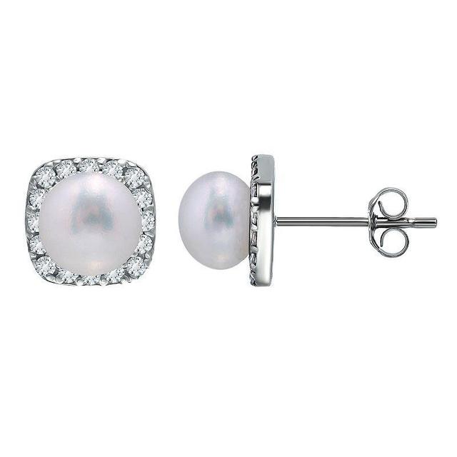 Aleure Precioso Sterling Silver Cubic Zirconia & Freshwater Cultured Pearl Square Stud Earrings, Womens, Silver Tone Product Image