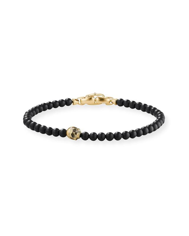 Mens 18K Skull & Onyx Bead Bracelet Product Image