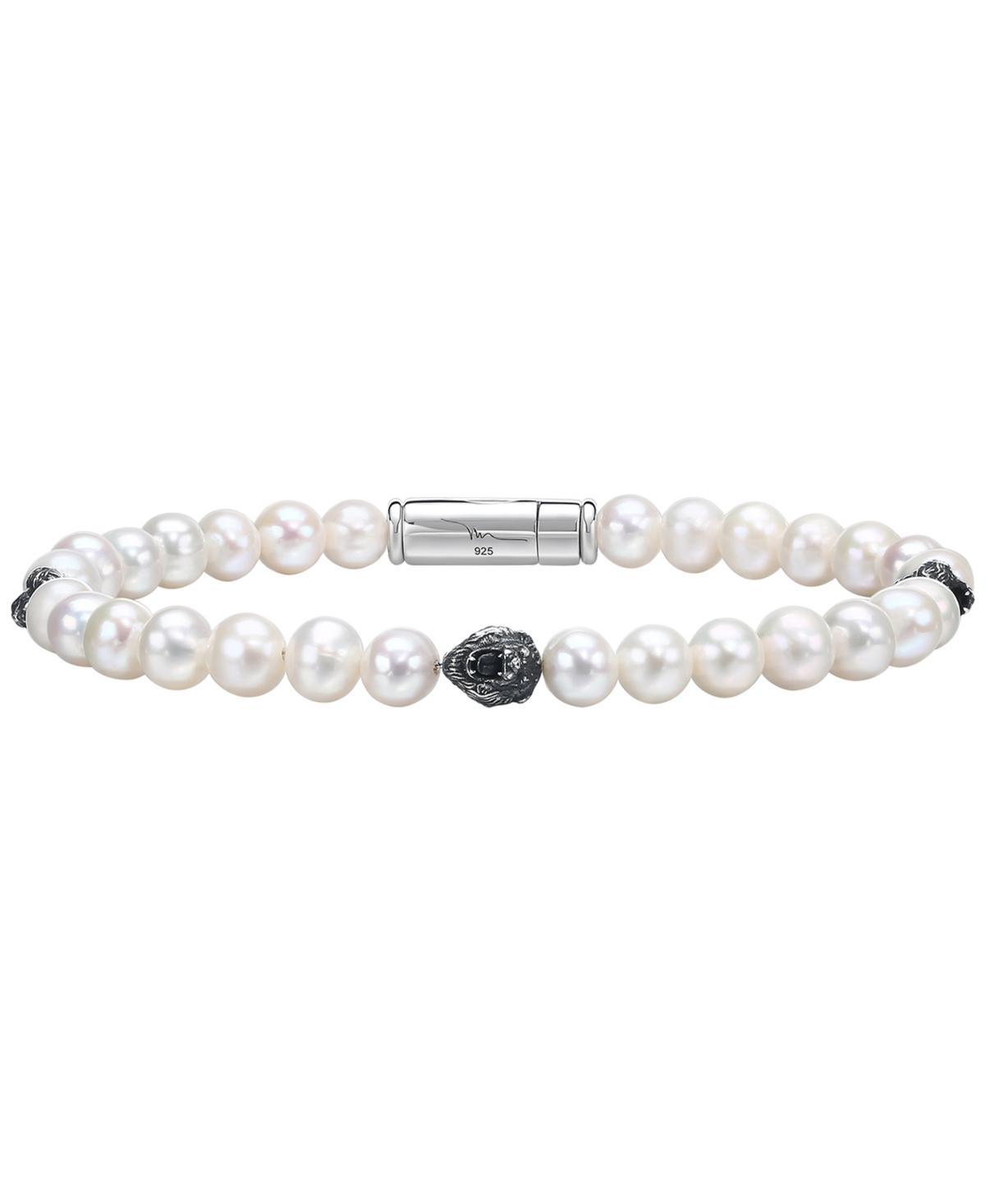 Bulova Mens Freshwater Pearl & Lion Beaded Bracelet in Sterling Silver-Plate Product Image