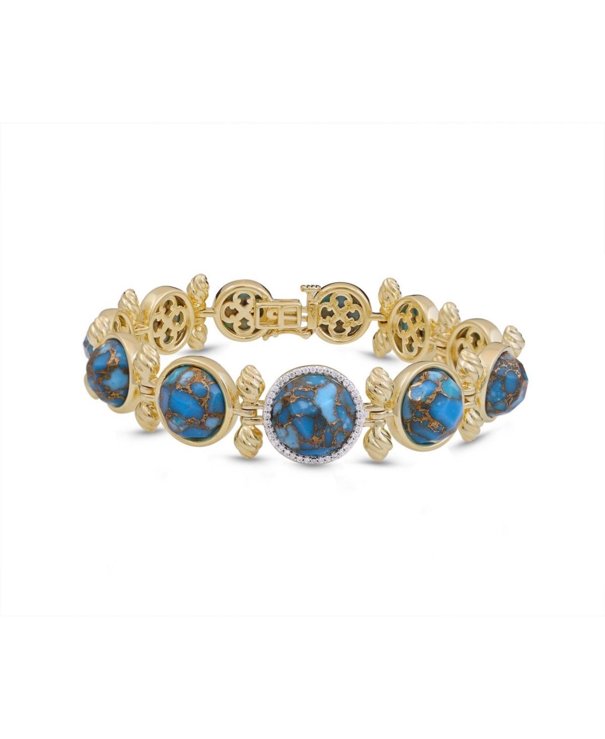 LuvMyJewelry Summer Nights Yellow Gold Plated Silver Turquoise Gemstone Diamond Women Bracelet Product Image