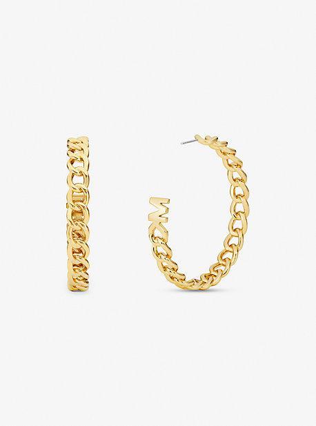 Womens Premium 14K Gold-Plated Curb Chain Hoop Earrings - Gold Product Image