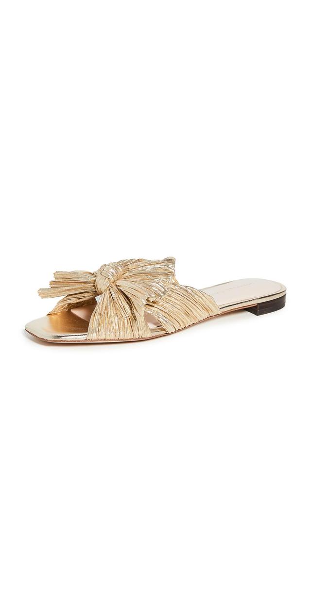 Loeffler Randall Daphne Pleated Bow Slides Gold 8.5 Product Image